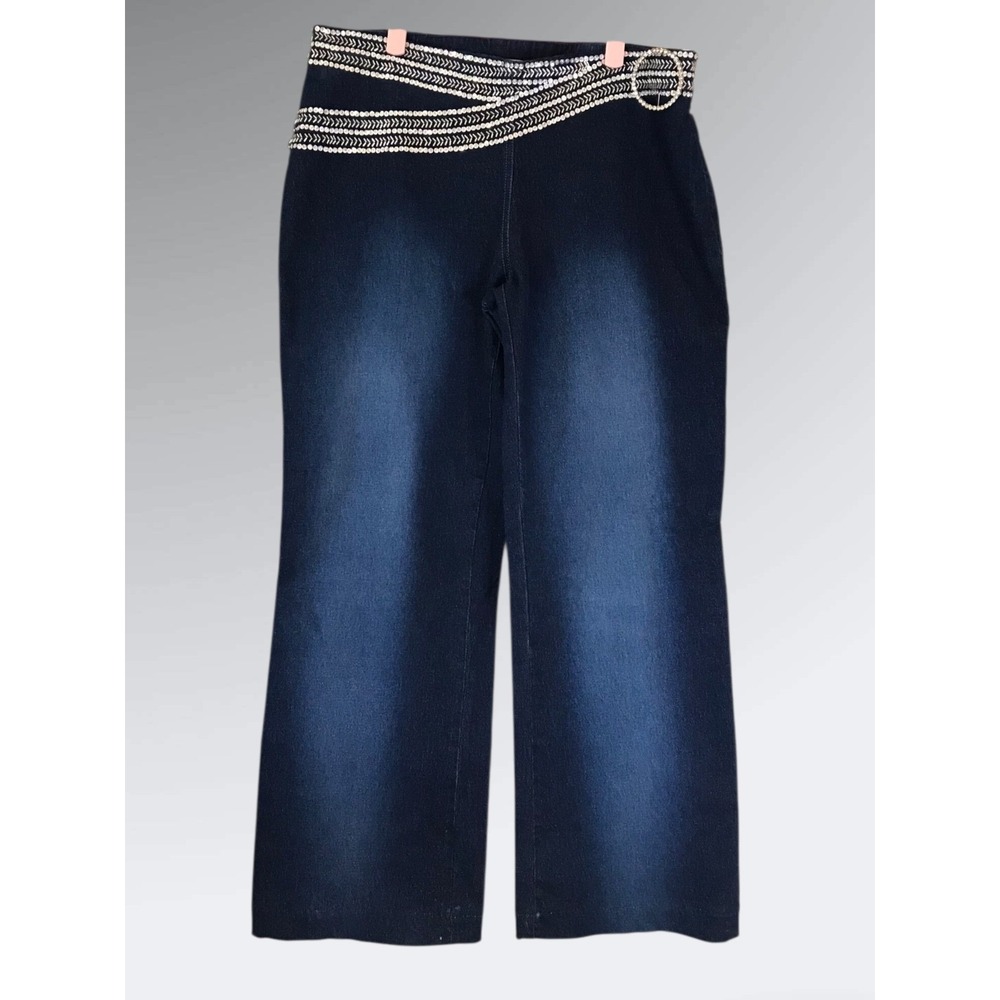 BASIX II BLUE‎ JEANS Sz 14 INSEAM 27" WAIST 34" DESIGNER Bling, RHINESTONES NWT